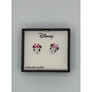 NEW-Sterling Silver Crystal Minnie Mouse Stud Earrings